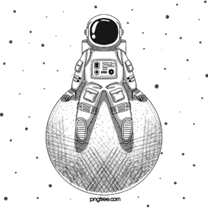 太空人宇航员 星星 宇宙 黑白 动画片 简单的 可爱 音谱线