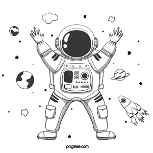 太空人宇航员 星星 简单的 动画片 可爱 手绘竽 黑白 宇宙