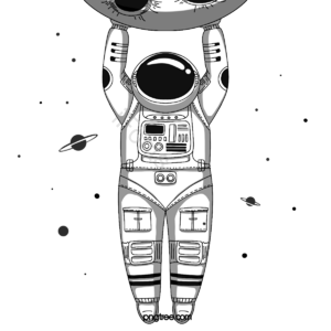 太空人宇航员 星星 手绘竽 繁星 动画片 音谱线 简单的 黑白