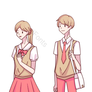人物 卡通风格 生活 女生 男生 学生 背包 校服
