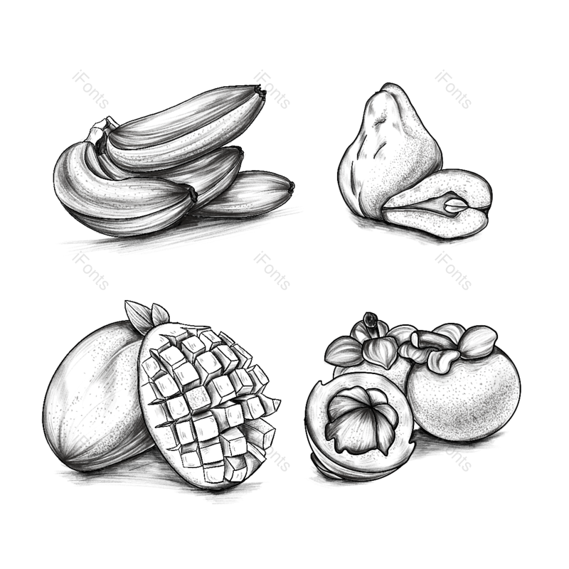 叶子图片,水果元素,手绘PNG,素描免抠素材