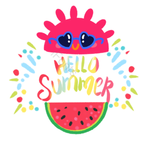 西瓜 hello summer 夏天 你好 黄色 蓝色 卡通