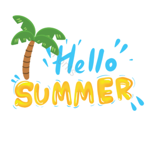 椰树 hello summer 夏天 你好 黄色 蓝色 卡通