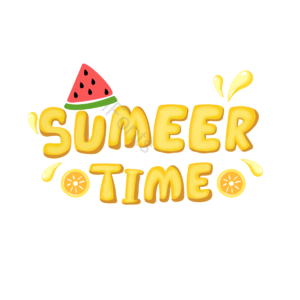 hello summer 夏天 你好 黄色 蓝色 卡通 手绘