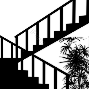 楼梯 植物 盆栽 阴影 创意 影子 投影 手绘