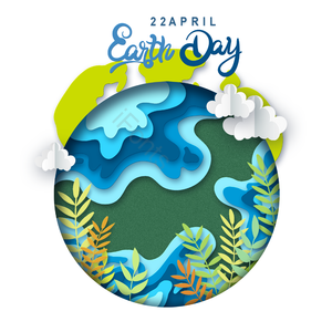 地球 立体 地球日 蓝色 绿色 剪纸 健康的 状纸