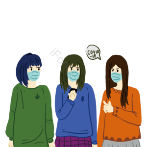 对话框 长袖衣服 新冠肺炎 预防 女生 戴口罩 手绘 橙色