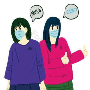 对话框 长袖衣服 新冠肺炎 预防 女生 戴口罩 手绘 紫色