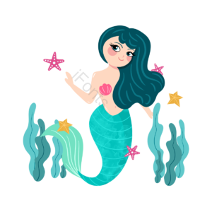 蓝色 繁星 动画片 手绘竽 棕色 美人鱼 海草 海洋