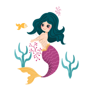 海草 卡通 手绘 棕色 蓝色 美人鱼 海洋 动物