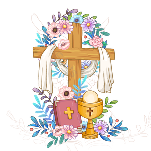 手绘 五旬节 花环 花卉 庆祝 交叉 圣经 圣杯