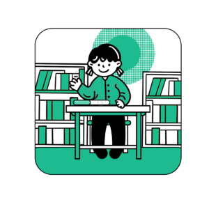 书架 蓝色 打饭学生 文房用具 读书阅读 动画片 手绘竽 书