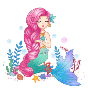 美人鱼 海底 珊瑚 贝壳 海星 人鱼公主 植物 水泡