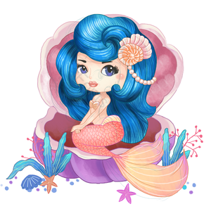 美人鱼 人鱼公主 贝壳扇贝 贝壳 手绘竽 海星 珊瑚色 海草