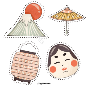 日本 富士山 纸伞 面具 手绘 简约 清新 可爱
