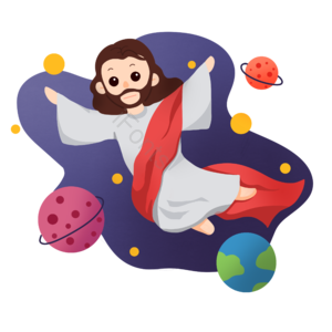 耶稣基督 飞行 宇宙 基督教 地球 星 动画片 色块