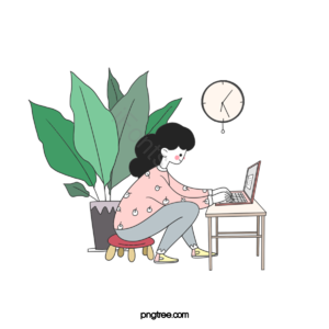 手绘 性格 计算机 桌子 凳子 植物 粉红色 绿色