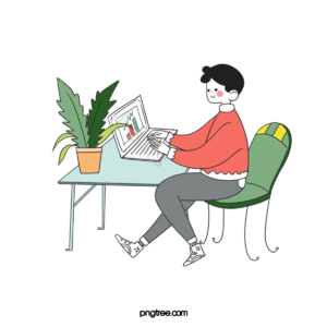 计算机 性格 植物 手绘 桌子 椅子 绿色 蓝色