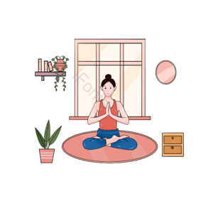 平的 性格 家 线性的 手绘样式 瑜伽 书架 花卉