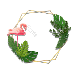 植物 边框 火烈鸟 水彩 手绘 龟背竹 卡通 创意