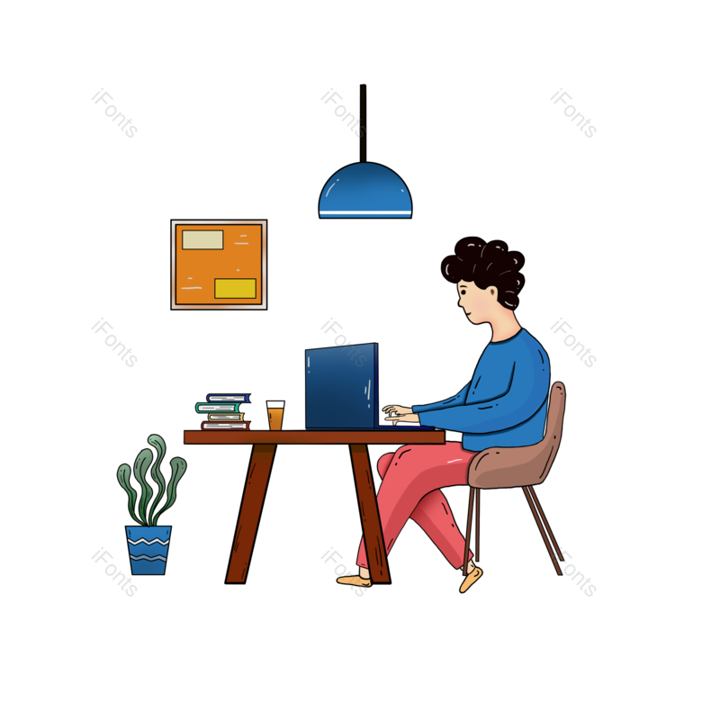 办公室图片,桌子元素,手绘风PNG,植物免抠素材