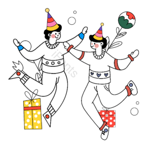 礼物盒 生日帽 庆祝 蛋糕 蜡烛 线条 粉色 动画片