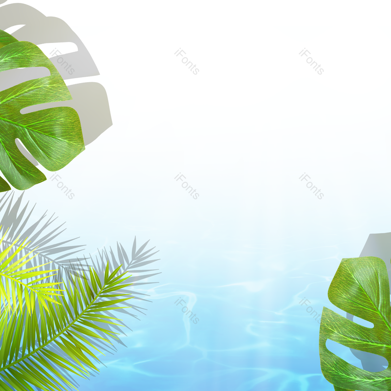 叶子图片,夏天元素,蓝色PNG,波浪免抠素材