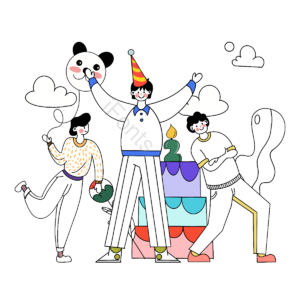庆祝 蛋糕 蜡烛 线条 粉色 动画片 手绘竽 寿辰