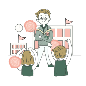 教学楼 教师节 手绘 卡通 粉色 线条 老师 学生
