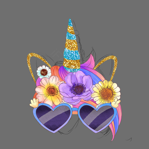 手绘竽 墨镜 独角马 金粉粉末 动画片 花礼 可爱 水彩绘画