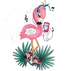 卡通 手绘 火烈鸟 可爱 听歌 轮滑 热带植物 音乐