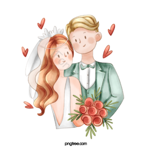 新人 婚礼 结婚 婚纱 卡通 手绘 水彩 可爱
