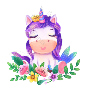 手绘竽 独角马 可爱 水彩绘画 花礼 心爱 簇花 动画片