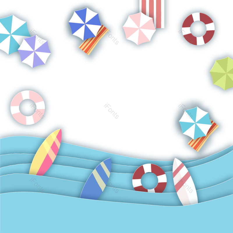 剪纸图片,沙滩元素,阳光PNG,主题免抠素材