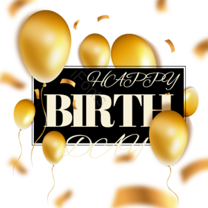 金色 精美 卡通 立体 生日 气球 庆祝 手绘