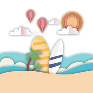 海边 沙滩 假期中 剪纸 旅游局 变得晴朗 片状云 浪花海浪