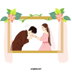 植物 人物 手绘 卡通 绿色 婚纱 西装 粉色