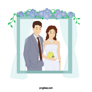 植物 人物 手绘 卡通 绿色 婚纱 西装 白色