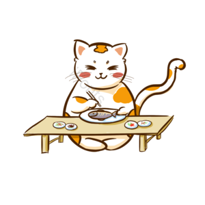 宠物 猫 烹饪 吃鱼 可爱 人格化 手绘 关心
