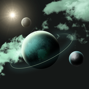 创意 星球 手绘竽 太阳系 粒子 多彩光效 星空星河星球 漂浮