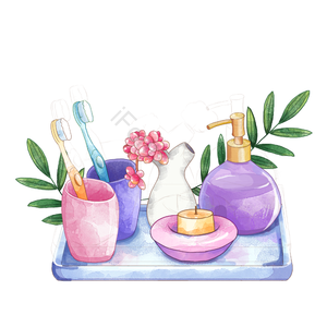牙缸 牙膏 陶瓷 多肉植物 盆栽 植物 水彩画 香薰