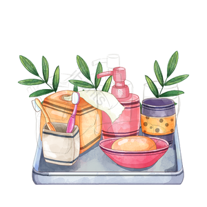 水彩画 浴室 植物 盆栽 香皂 香皂盒 洗面奶 洗手液