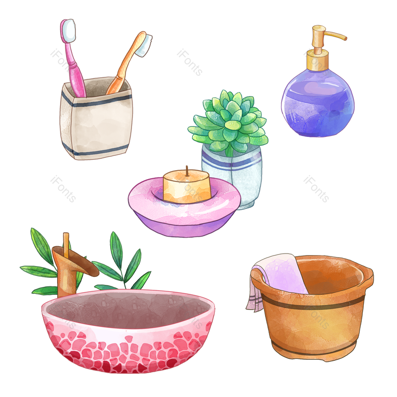 洗手液图片,水彩画元素,牙刷PNG,多肉植物免抠素材