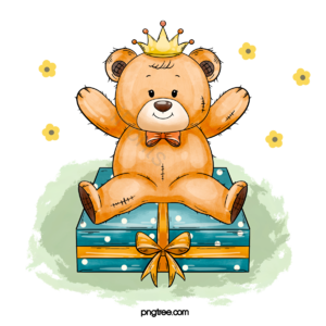 泰迪熊 寿辰 生日帽 棕色 手绘竽 动画片 可爱 欢乐
