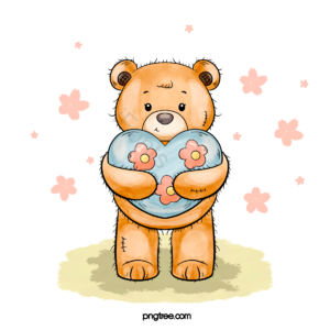 泰迪熊 生日 蝴蝶结 花朵 棕色 手绘 卡通 可爱