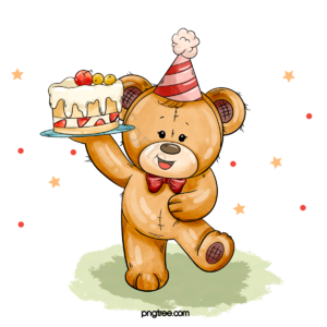 寿辰 泰迪熊 蛋糕 生日帽 船首 棕色 手绘竽 动画片