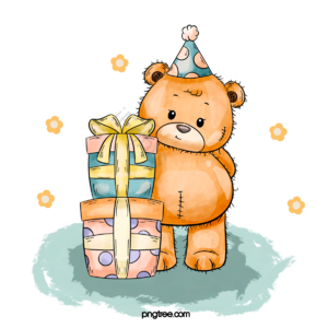 泰迪熊 生日 生日帽 礼物 蝴蝶结 手绘 卡通 可爱