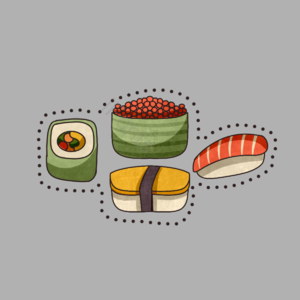 卡通日式料理 三文鱼 好吃的 卡通 日本美食 寿司 手绘 点心