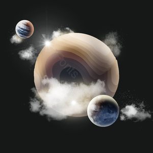 手绘竽 星球 星河 动画片 和风装饰 现实的 星星 云朵