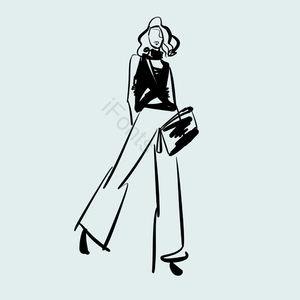 时尚 黑色 手绘竽 文摘 时尚设计 服饰服装 裙子 插画用图